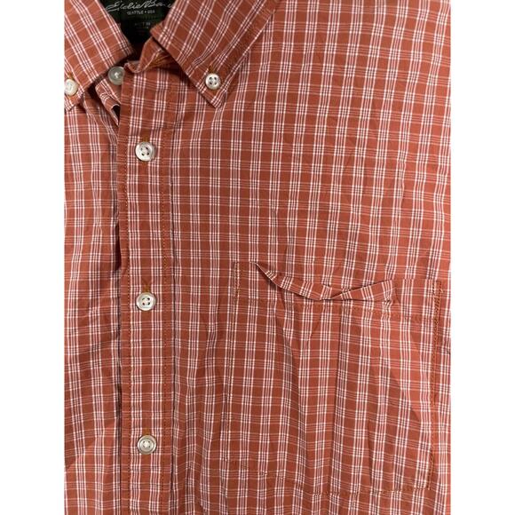 Eddie Bauer Button Down Shirt Men's XL Orange Check Long Sleeve Outdoor Fall - Picture 2 of 9